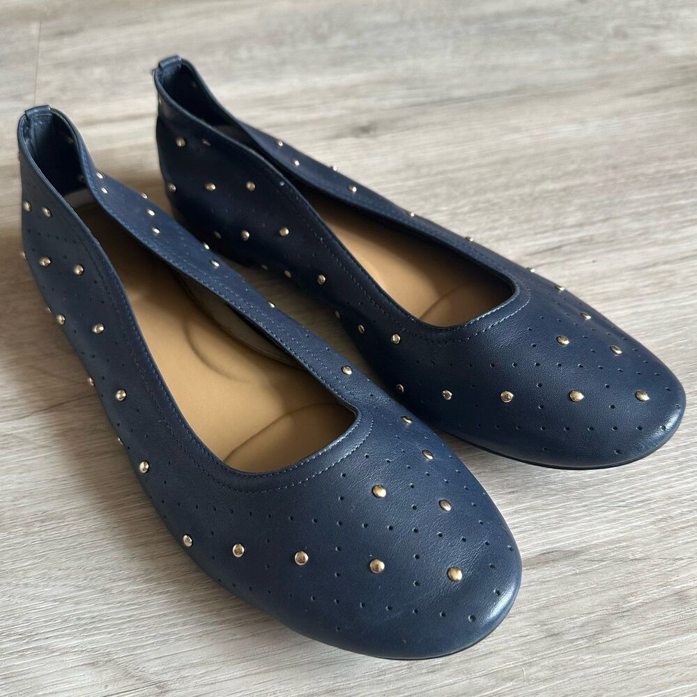 Aerosoles Martha Stewart Shelley Studded Perforated Flats Shoes Navy Blue Sz 8